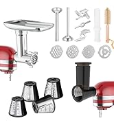 Meat Grinder &amp; Slicer Shredder Attachments for KitchenAid Stand Mixer, Meat Grinder with 2 Size S...