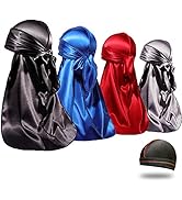 4PCS Silky Durags for Men Women 360 Waves with 1 Wave Cap, Silky Satin Durag Extra Long Tails