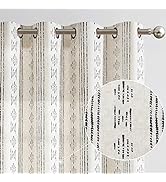 jinchan Boho Curtains Linen Curtains for Living Room Black Farmhouse Curtains 84 Inch Length Geom...
