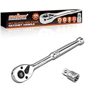 HORUSDY 1/4-Inch Drive 90-Teeth Quick-Release Ratchet Handle with 3/8'' Socket Adapter