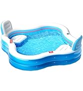 QPAU Inflatable Swimming Pool with 2 Seats and Backrests, 80" L x 80" W x 27" D Large Full-Sized ...