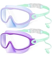 Vvinca Kids Swim Goggles with Nose Cover &amp; Attached Earplugs, Anti-Fog Wide View Swimming Goggles...