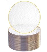 Rubtlamp 100 Pcs Clear Gold Plastic Plates, Hammered Party Plates, Clear Plastic Dessert Plates,C...
