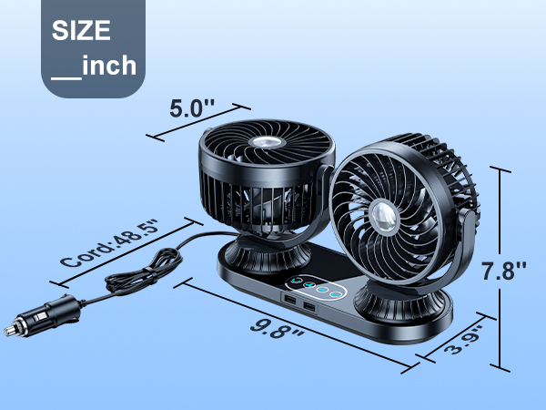 DICMKY Dual Head Auto Oscillating Car Cooling Fan for Dashboard