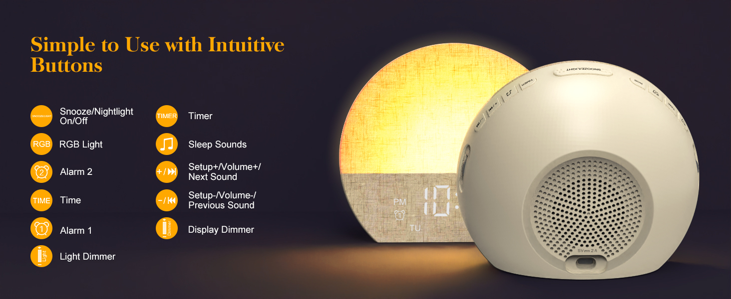 Text reads 'Nooks to Use with Humidifier' with two circular product images showing a yellow-glowing sphere and white dome-shaped device with specifications and features listed on left side.