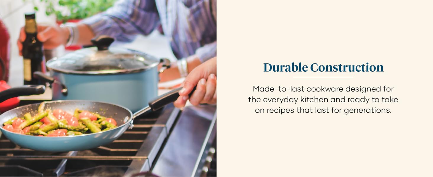 Faberware durable construction cooking veggies over the gas stove