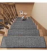 Stair Treads Carpet 4 pcs for Wooden Steps with Non Slip Rubber Backing, 100% Polyester Soft Stai...