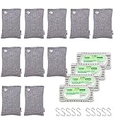 10 Packs Fonday Bamboo Charcoal Deodorizer Bags(100g each) with Hook and 4 packs fridge deodorize...