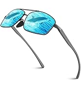 Sunier Ultra Lightweight Rectangular Polarized Sunglasses Men Womens,Aluminum-Magnesium Frame wit...