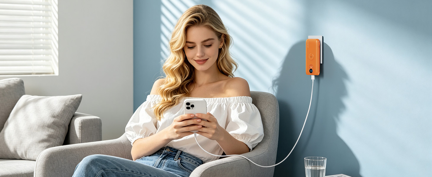 Wall mount power bank, space-saving design for home or office.