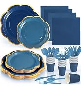 Navy Blue Paper Plates and Napkins Party Supplies for 24 Guest, 168Pcs Graduation Blue Scalloped ...