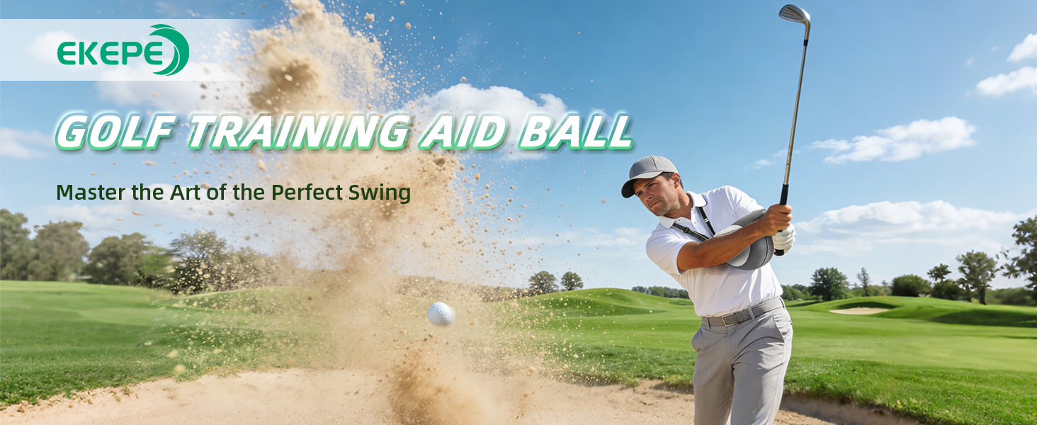 EKEPE premium golf swing training ball held by a professional golfer on a sunlit green