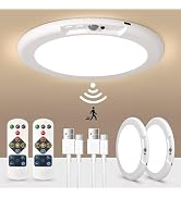 LINEWAY Rechargeable Motion Sensor Closet Light with Remote, Wireless Ceiling Light Battery Opera...