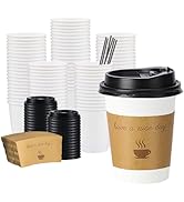 BYSNOW 100 pack 12 oz Disposable Thickened Coffee Cups with Lids, Scald Resistant Hot Cup with Sl...