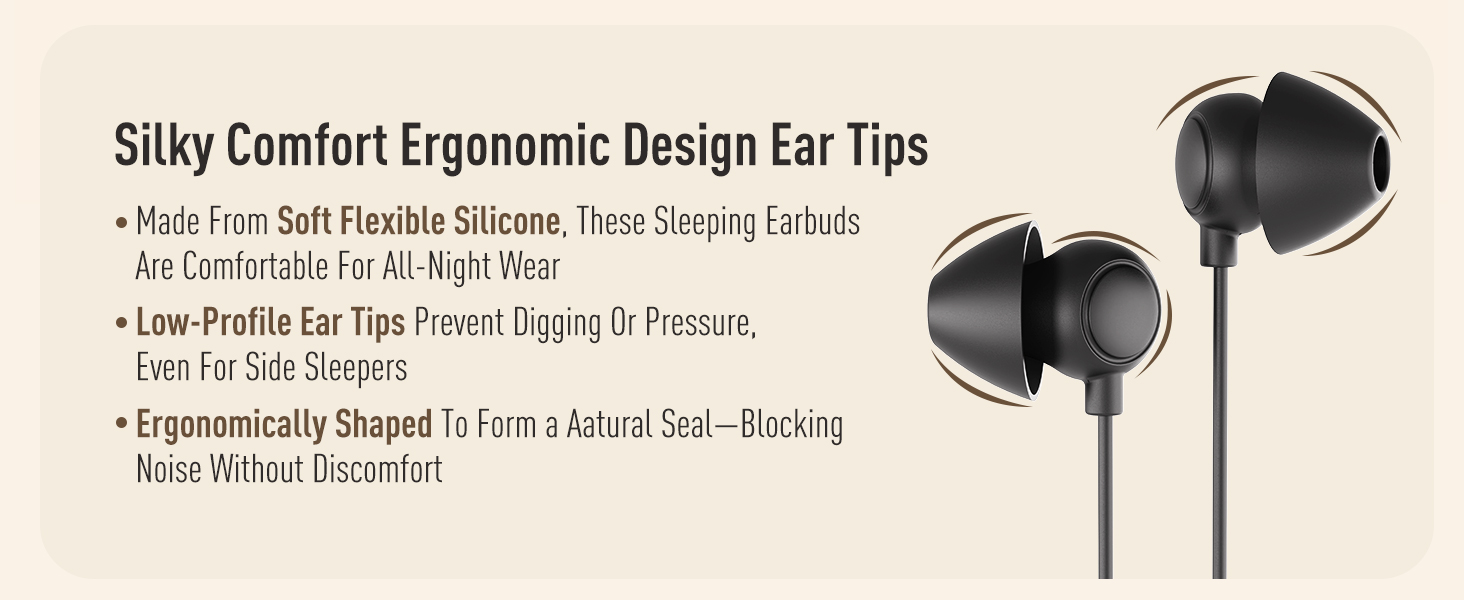 Silicone low profile ergonomic design ear tips for sleeping wireless headphone