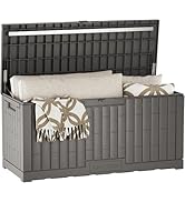 EAST OAK 120 Gallon Outdoor Storage Box | Large Resin Deck Box with Reinforced Stainless Steel Su...