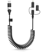 Coiled USB-C and Lightning Cable 3-in-1, 3FT iPhone 15 16 Car Charger Cord, 60W Fast Charging Cab...