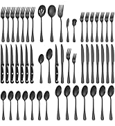 Lazycorner 53 Piece Black Silverware Set for 8, Flatware Set with Steak Knives for 8 and 5 Servin...