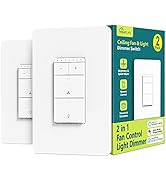 Smart Ceiling Fan Control and Dimmer Light Switch 2PACK, Neutral Wire Needed, TREATLIFE 2.4Ghz Si...