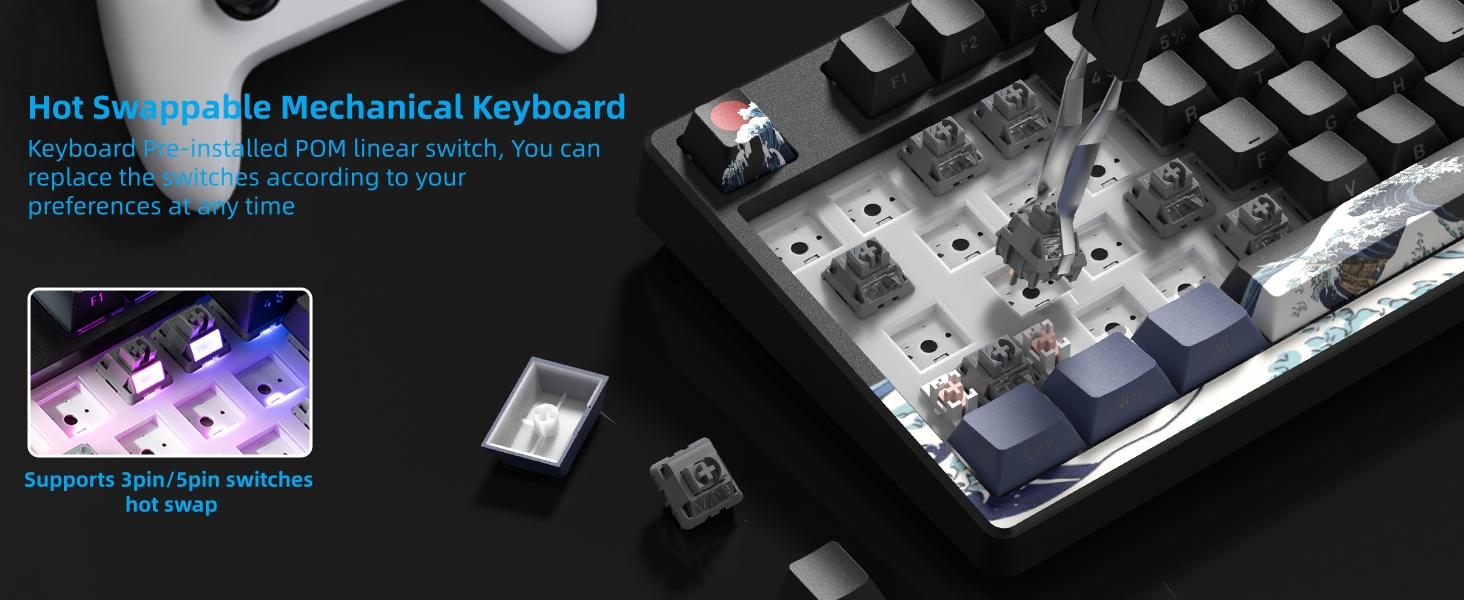 75% Wireless Mechanical Keyboard, Creamy Gaming Keyboard, 75% Black keyboard