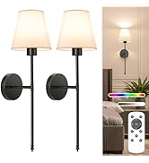 NIORSUN Battery Operated Wall Sconce Set of 2,Black Rechargeable Wall Lights with 5200mAh Dimmabl...