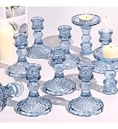 Simeitol Glass Candle Holder Set of 12, Blue Taper Candle Holders Bulk, Vintage Candlestick Holde...