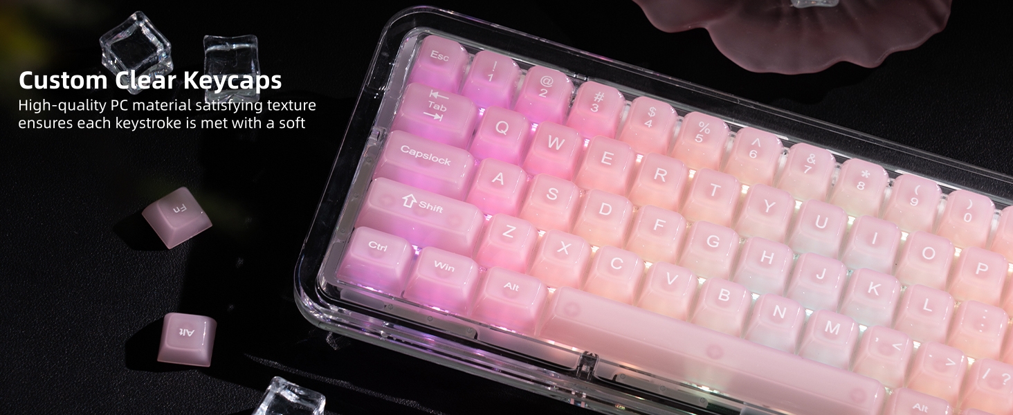 Keycaps Jelly Pink, Clear Cute Keycaps, Transparent Custom Cherry Profile Keyboard Key Cap