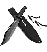 Flissa Survival Hunting Knife with Sheath, 15-inch Fixed Blade Tactical Bowie Knife with Sharpene...