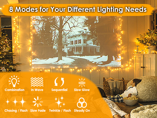8 lighting mode twinkle chasing string lights indoor