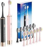 Black &amp; Pink Electric Toothbrush for Adults, 2 Pack Toothbrush,USB Rechargeable Sonic Toothbrush ...