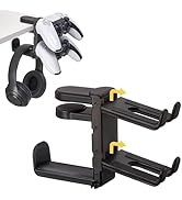 3 in 1 Under Desk Headphone Hanger with Adjustable Clamp Mount, 2 Controller Slots &amp; 1 Headset Un...