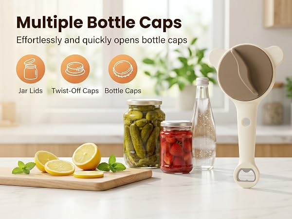 4-in-1 Jar Opener for Seniors -Adjustable Lid Opener with Non-Slip Grip