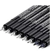 Muchcute Micro Fineliner Drawing Art Pens: 8 Black Fine Line Waterproof Ink Set Artist Supplies A...
