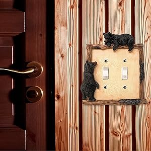 Black Bear on Log Double Switch Cover Cabin Lodge Style Home Décor by BestgiftEver