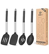 Pack of 4 Silicone Cooking Utensils Set, Non Stick Large Solid Spatulas, Heat Resistant Black Slo...