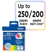 Brother Genuine LC5014PK Black, Cyan, Magenta, Yellow Standard Yield Ink: Up to 250 bk/200 cmy pg*