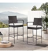 PayLessHere 30" Patio Bar Stools Set of 2 Wicker Outdoor Bar Chairs Rattan Chairs All-Weather Pat...
