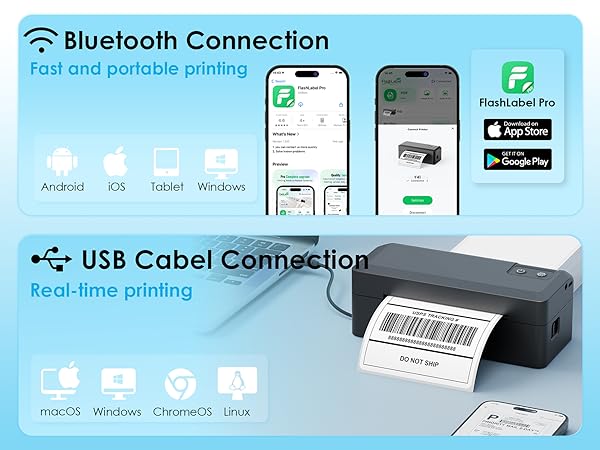 Bluetooth Thermal Shipping Label Printer, 4x6 Wireless Thermal Address Label