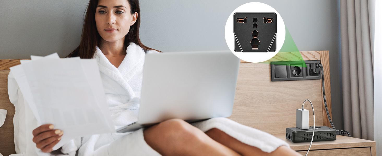 The travel adapter comes with 5 adapters