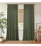 Olive Green Pinch Pleated Curtains 90 Inches Long for Living Room Bedroom 2 Panels Linen Textured...