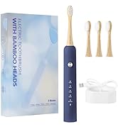 GUFICLE Bamboo Electric Toothbrush with 4 Bamboo Heads,Castor Oil Bristles,5 Modes with 2 Minutes...