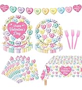 98Pcs Conversation Hearts Party Supplies Valentines Day Plates and Napkins Set for 24 Guests Pink...