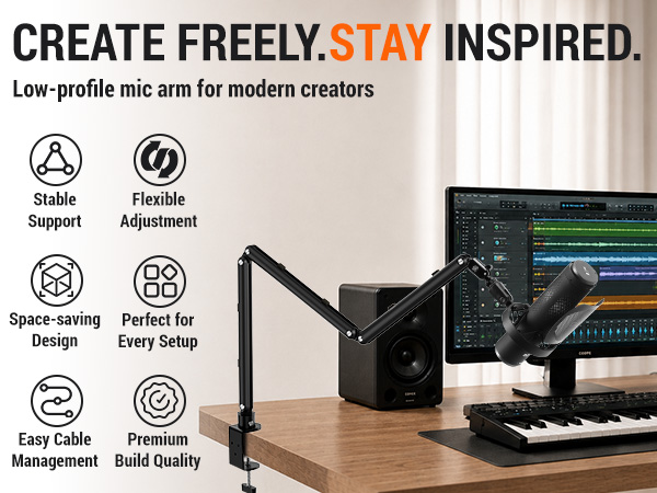 Low Profile Mic Arm for Lightweight Mics
