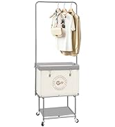 STORAGE MANIAC Rolling Laundry Cart with Hanging Bar &amp; Storage Shelf, 110L Heavy Duty Large Laund...