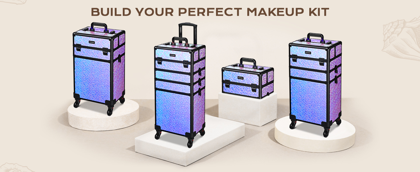 BYOOTIQUE Rolling Makeup Train Case 4in1 Cosmetic Trolley Organizer Travel Case