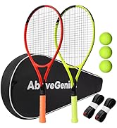 AboveGenius Neon Tennis Rackets 2 Pack for Adults- 27" Lightweight Aluminum Tennis Racquet Set wi...