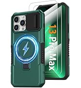 Phone Case for iPhone 13 Pro Max, with Magnetic Ring Stand [2X Glass Screen Protector] [Compatibl...