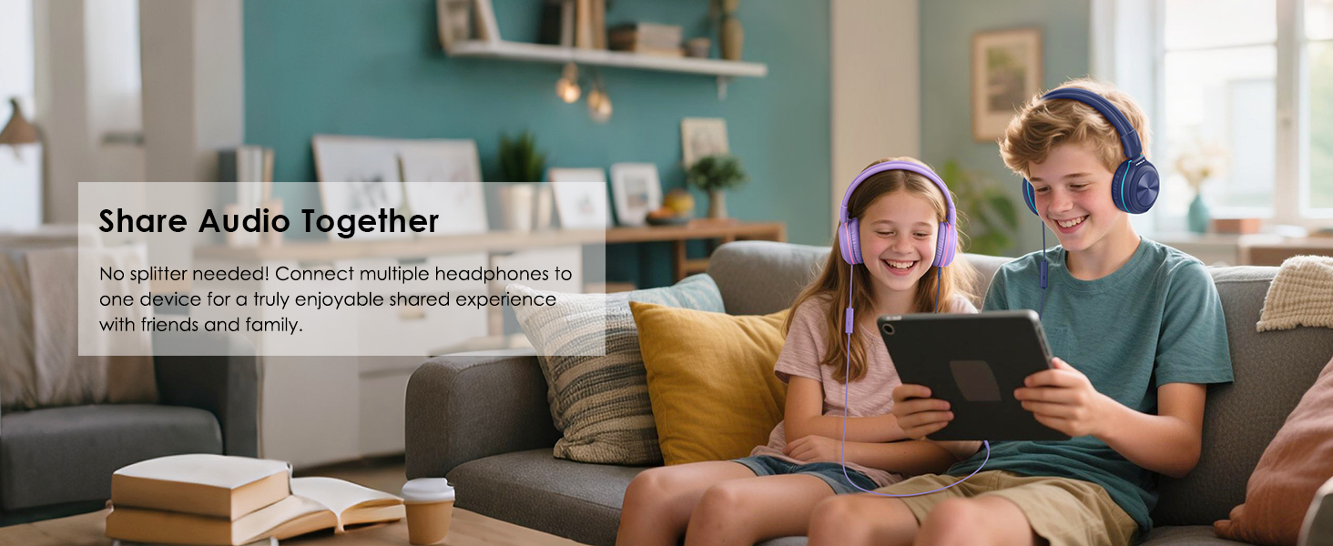 wired kids headphones with sharing port