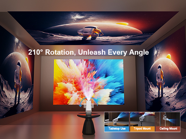 Rotation projector with stand for home room bedroom wall and ceiling