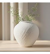 Ceramic Rustic Vase by DecoVlog, 7.9'' Ceramic Flower Vase Home Decor, White Minimalist Decorativ...